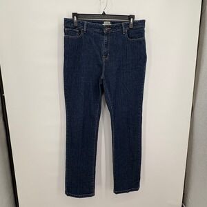 LL Bean Classic Fit Straight Leg Jeans Womens 16 MT Dark Wash Stretch 500301